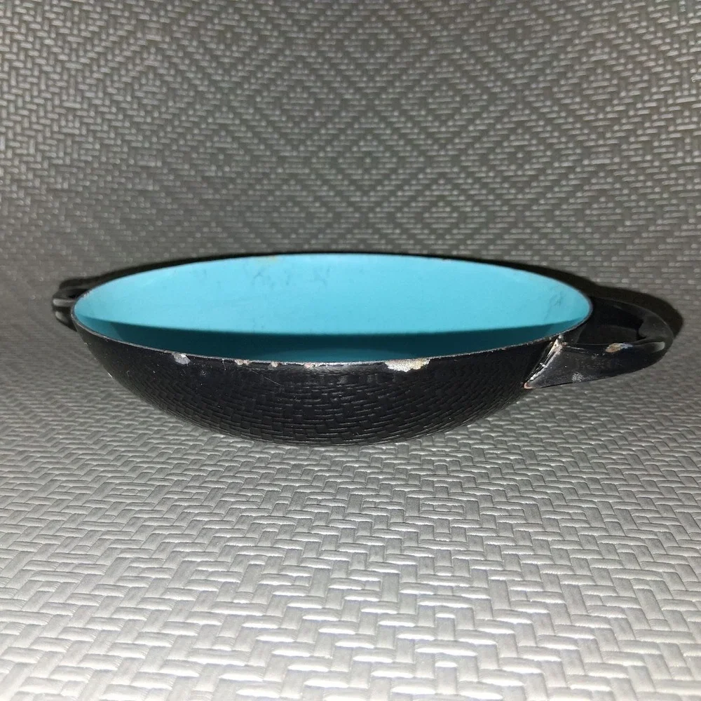 VTG Caravelle Sizzling Servers Enamel Pan Turquoise Mid Century Modern MI France